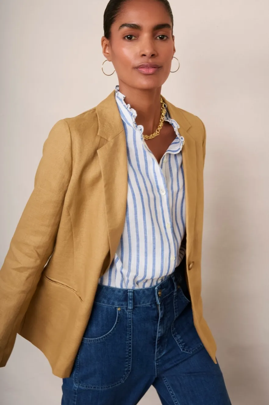 WYSE London Linen-Silvie Linen Blazer - Tan