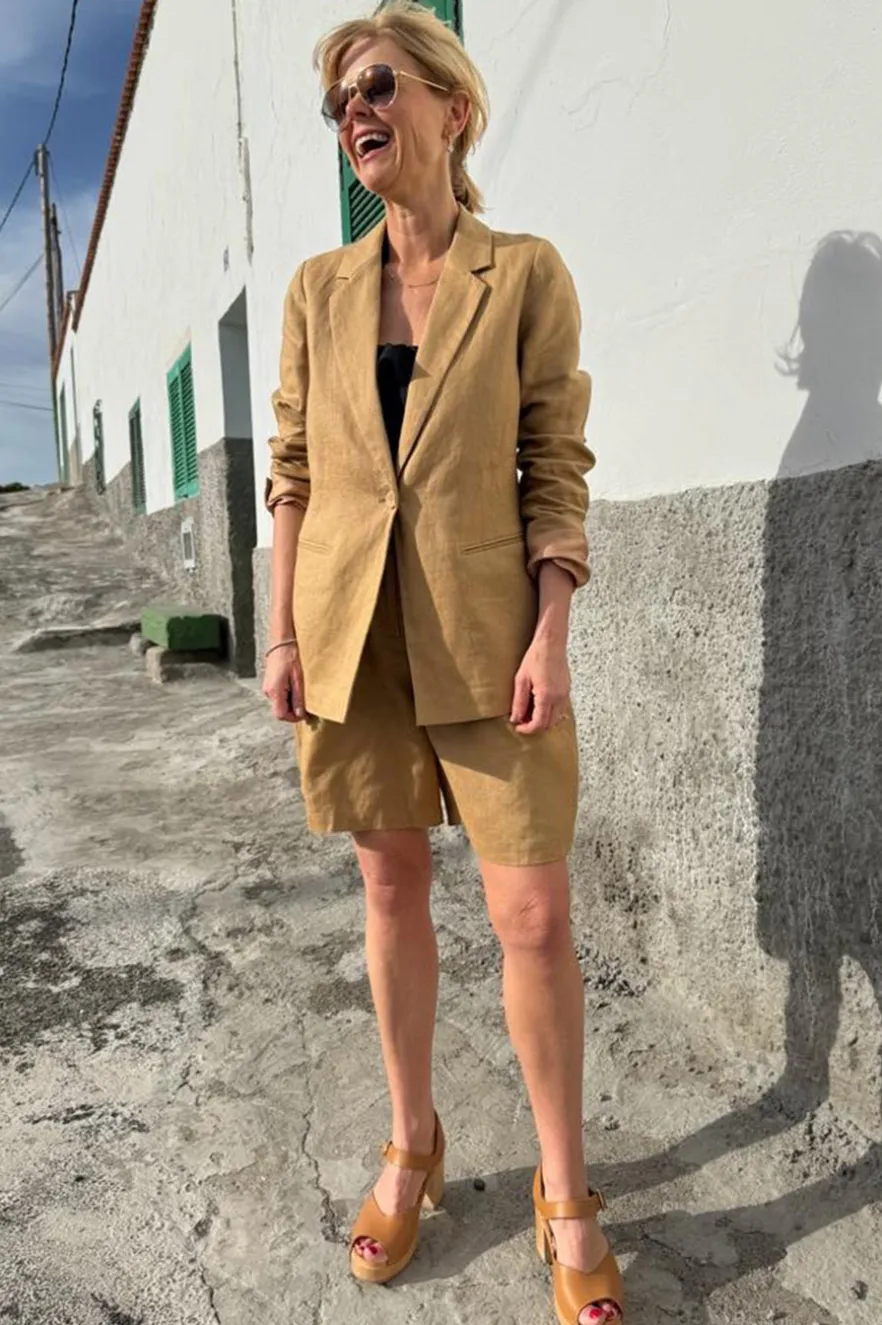 WYSE London Linen-Silvie Linen Blazer - Tan